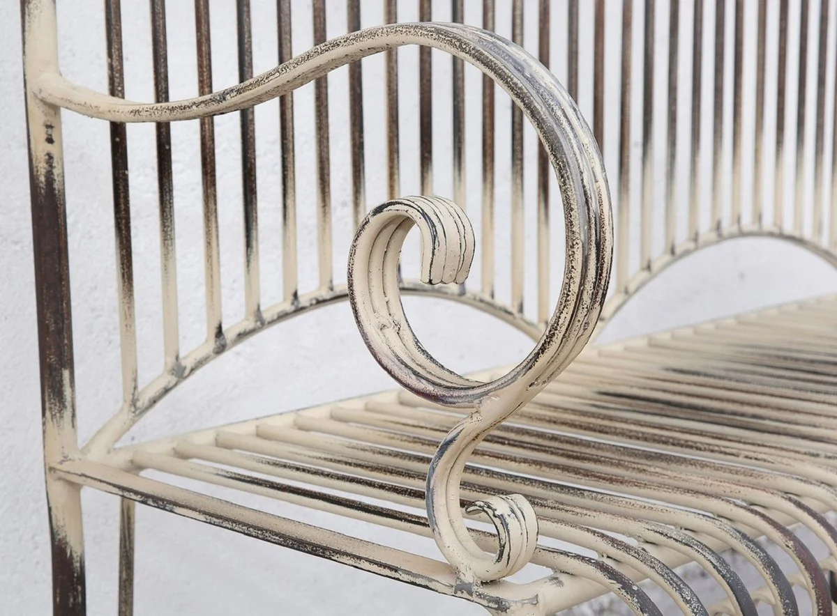 Casa Padrino banco de jardín Art Nouveau beige antiguo 125 x 55 x A. 115 cm - Banco de hierro forjado hecho a mano - Banco con reposabrazos - Muebles de Jardín Barroco y Art Nouveau