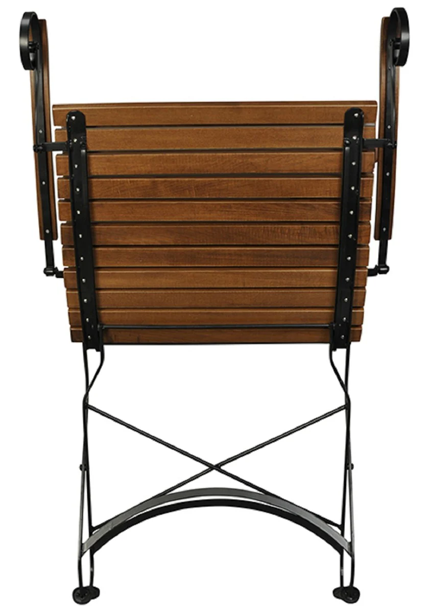 Casa Padrino Silla de Jard¨ªn Art Nouveau Marr¨®n Oscuro / Negro 86 x 62 x A. 96 cm - Silla de Jard¨ªn Plegable - Muebles de Jard¨ªn de Madera y Hierro - Muebles de Jard¨ªn Barrocos y Art Nouveau