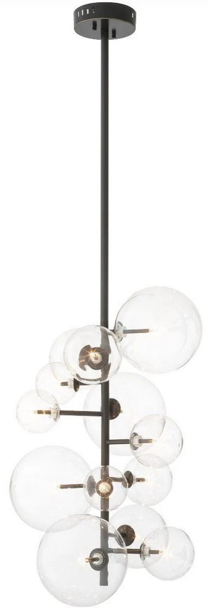 Casa Padrino lámpara de araña halógena de lujo bronce 26 x 26 x A. 71 cm - Lámpara de araña moderna con pantallas de vidrio redondas - Colección de Lujo