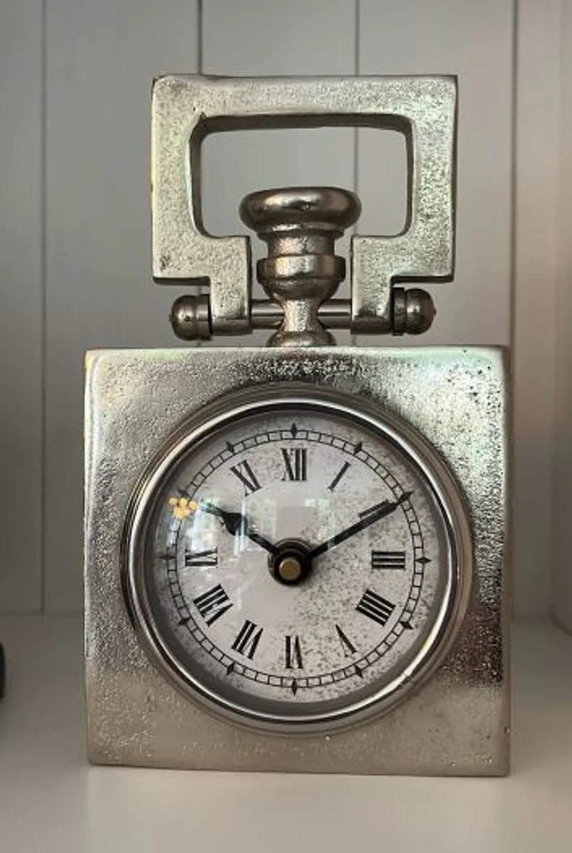 Casa Padrino Design table clock BRADFORD 10,5x5,5x14 cm Nickel - Antique look