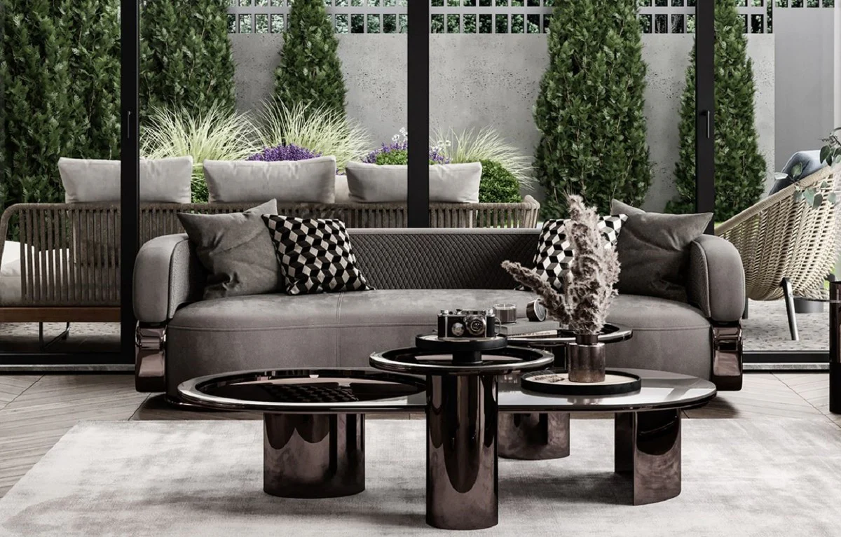 Casa Padrino sof¨¢ de lujo gris / bronce 280 x 110 x A. 70 cm - Sof¨¢ de sal¨®n curvo - Sof¨¢ de hotel - Muebles de sal¨®n - Muebles de hotel - Muebles de lujo - Interiores de lujo