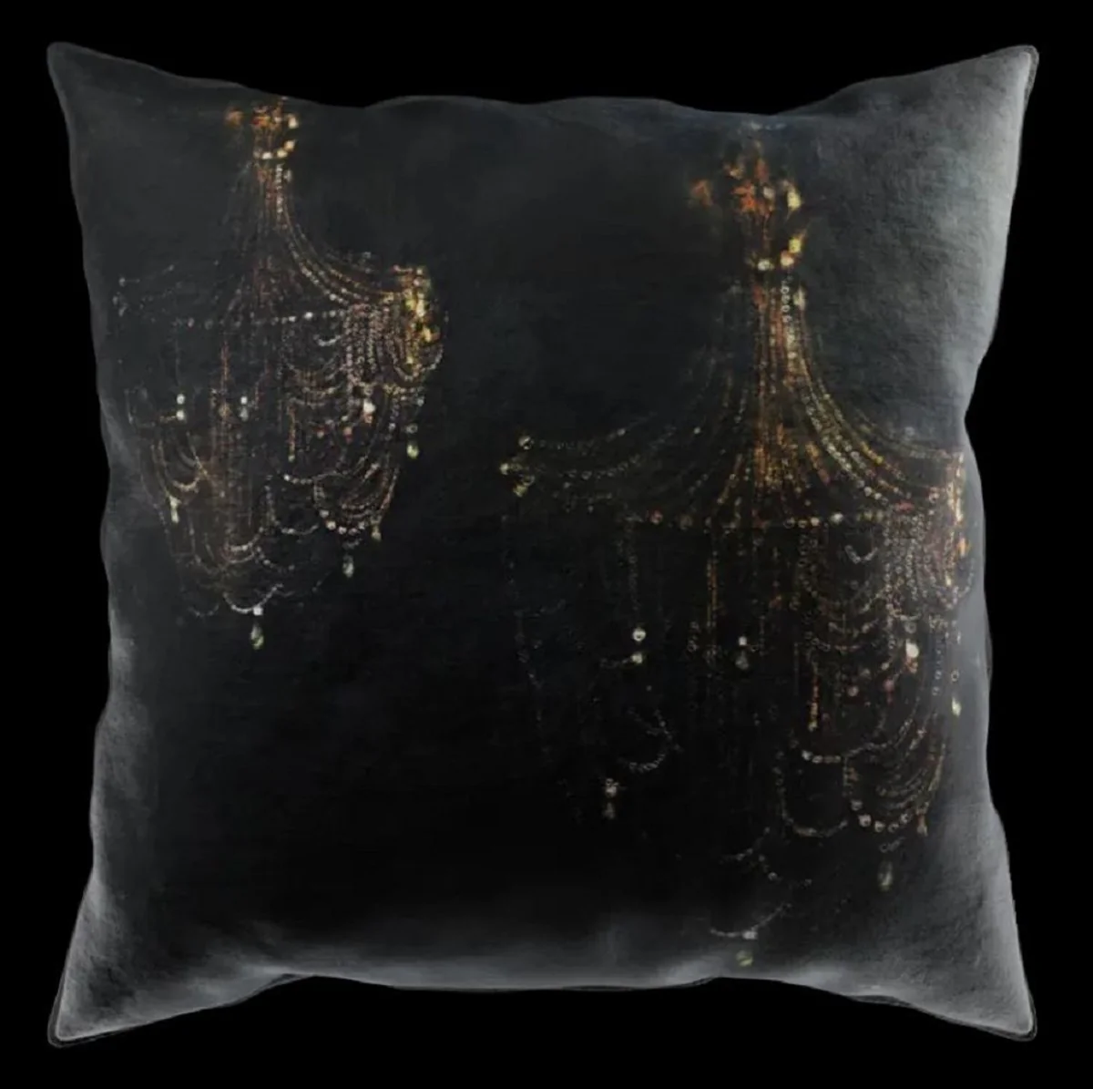 Casa Padrino cojín decorativa barroco de lujo lámpara de araña negro / oro 43 x 43 cm - Almohada de terciopelo estampada - Accesorios decorativos barrocos