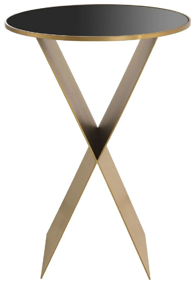 Casa Padrino mesa auxiliar de lujo lat¨®n / negro ? 50 x A. 70 cm - Mesa redonda de acero inoxidable con tapa de vidrio - Muebles de sal¨®n - Colecci¨®n de Lujo