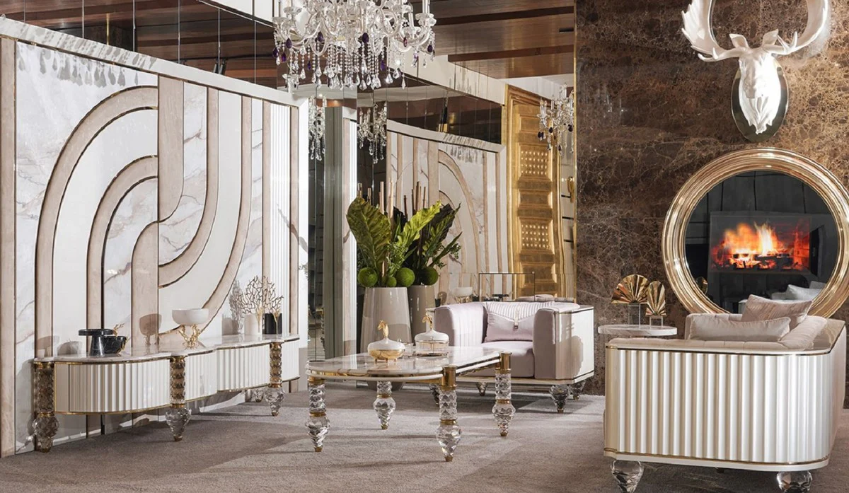 Casa Padrino sof¨¢ de 4 plazas Art Deco de lujo gris / oro