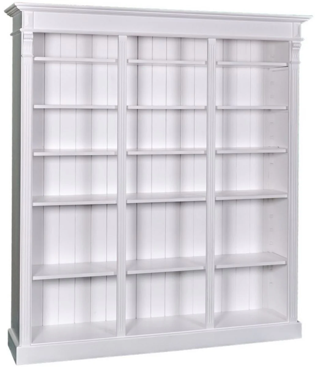 Casa Padrino armario de libros estilo campestre blanco 180 x 39 x A. 197 cm - Armario de Madera Maciza - Armario Estante - Armario para Sala de Estar - Muebles de Estilo Campestre