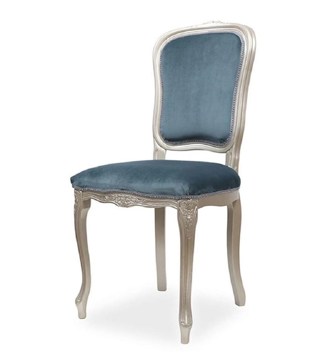 Casa Padrino silla de comedor barroco de lujo azul / plata A. 100 cm