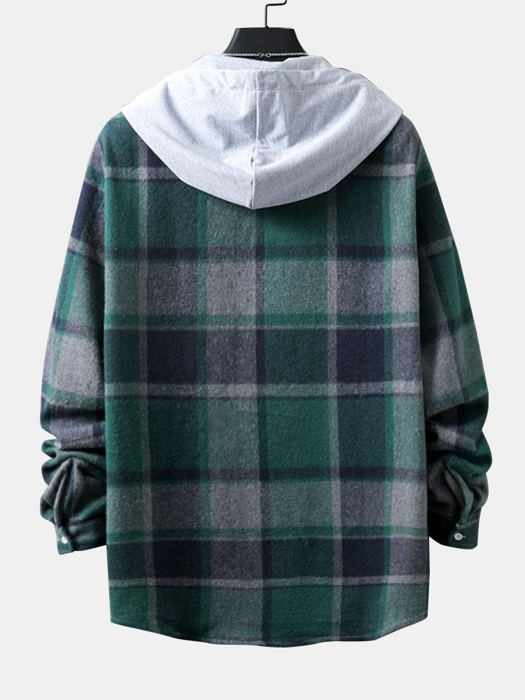Long Sleeve Hooded Flannel Plaid Overshirt