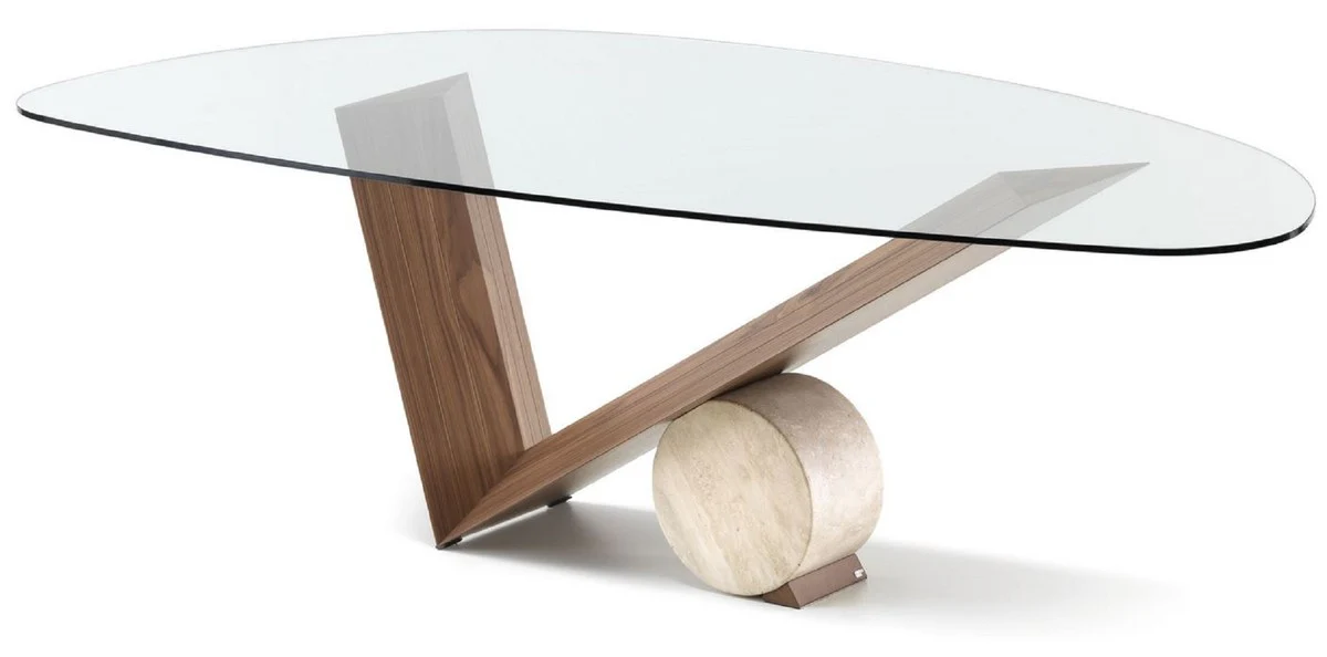 Casa Padrino Mesa de Comedor de Lujo con Tapa de Vidrio Marr¨®n / Crema 220 cm - Hecho en Italia