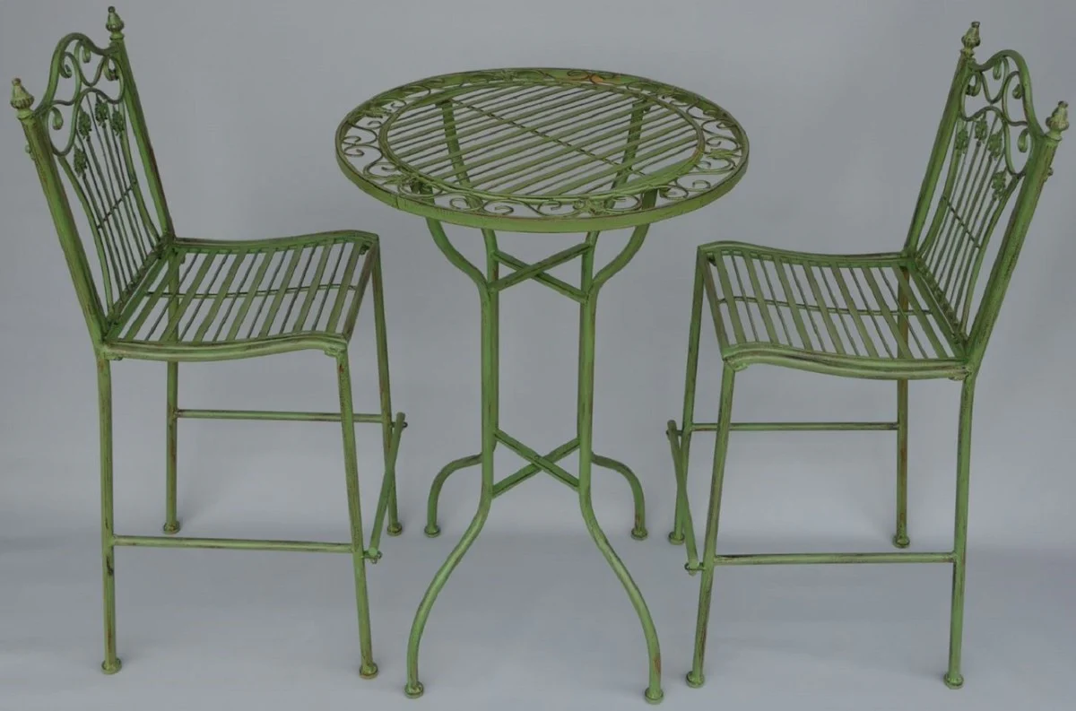 Casa Padrino conjunto de muebles de jardín Art Nouveau verde óxido - 1 Mesa de Bar y 2 Sillas de Bar - Muebles de Jardín Nostálgicos