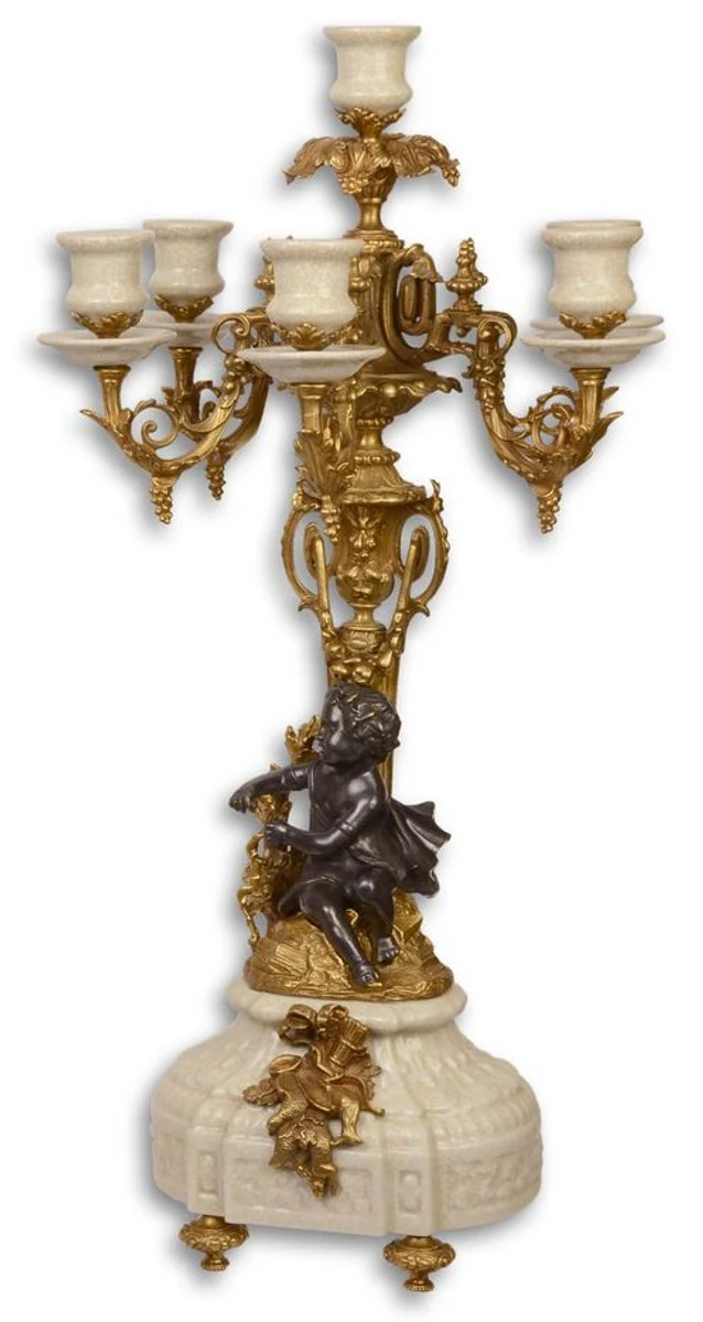 Casa Padrino Candelabro Barroco Blanco / Oro 29,5 x 26,5 x H. 59,4 cm - Decoración de Estilo Barroco