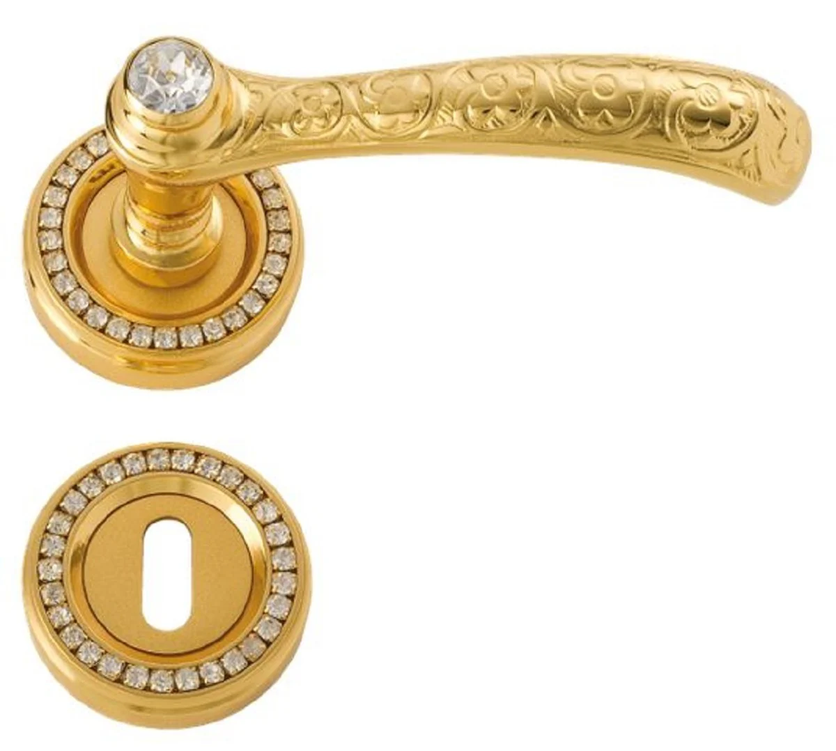 Casa Padrino conjunto de manijas de puerta barroco de lujo oro 12,5 x A. 5,2 cm - Manillas de puerta de lat¨®n noble con ba?o de oro de 24 quilates y cristal de Swarovski - Calidad de Lujo