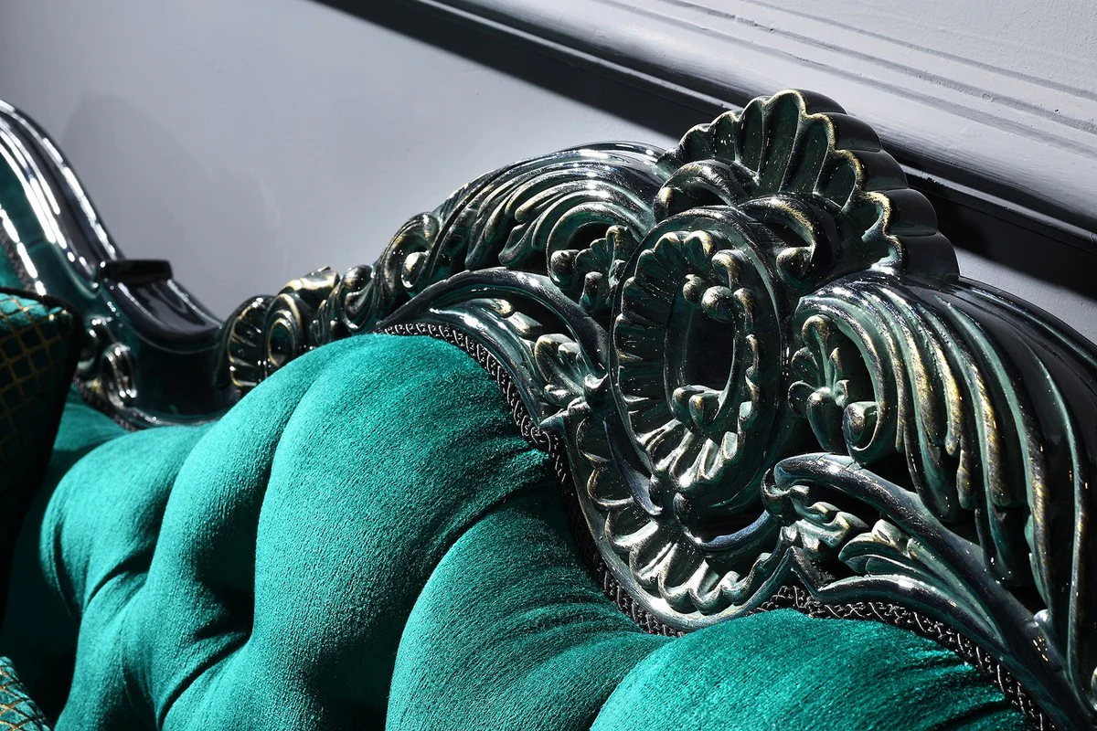 Casa Padrino Sof¨¢ Chesterfield Barroco de Lujo Verde / Negro / Oro 240 x 88 x H. 105 cm - Muebles de Sal¨®n en Estilo Barroco