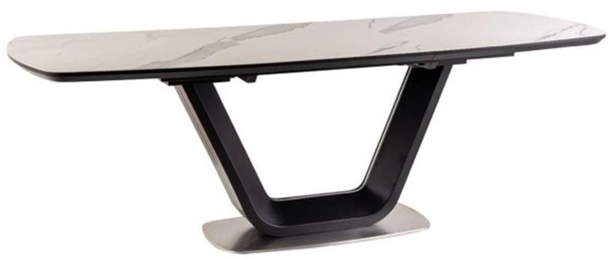 Casa Padrino mesa de comedor de lujo blanco / negro / plata 160-220 x 90 x A. 76 cm - Mesa de cocina extensible con placa de mesa aspecto de m¨¢rmol - Muebles de Comedor de Lujo