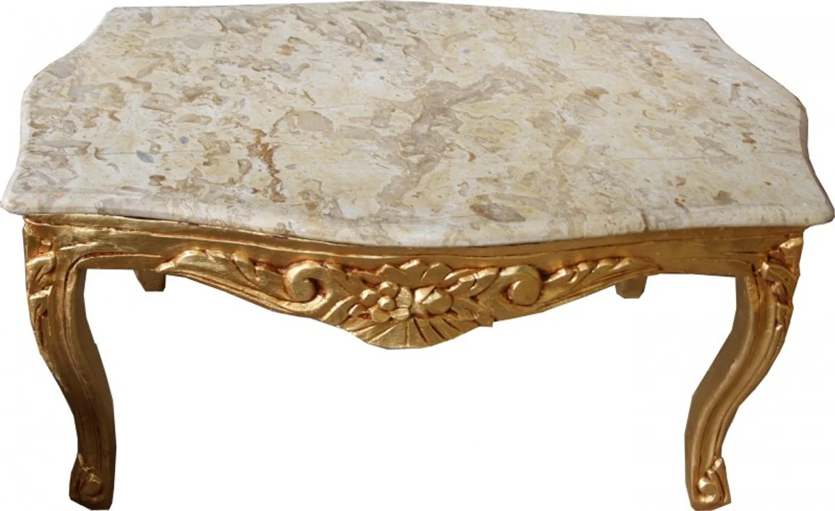 Casa Padrino Baroque coffee table gold with a cream marble top 99 x 63 cm - Limited Edition