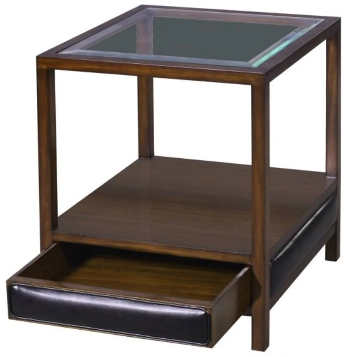 Casa Padrino mesa auxiliar de caoba de lujo marrón / negro 52 x 52 x H. 64 cm - Mesa de Salón con Tapa de Cristal y Cajón
