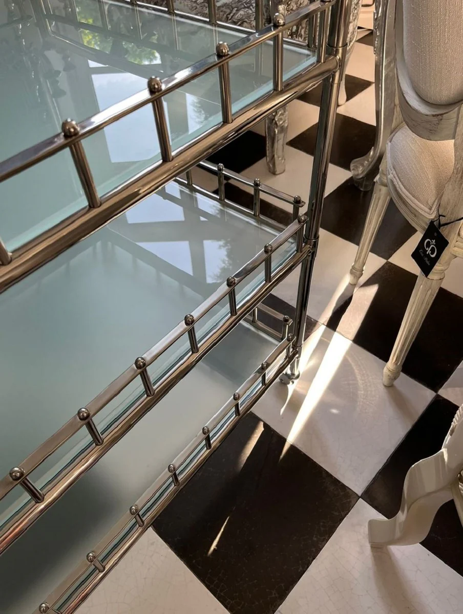 Casa Padrino carrito de lujo plata 102 x 71,5 x A. 90,5 cm - Carro de servicio de acero inoxidable con placas de vidrio - Carrito de restaurante de hotel - Accesorios hoteles y restaurantes