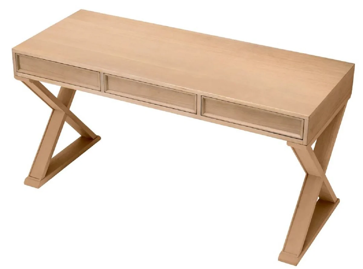 Casa Padrino escritorio de lujo natural 150 x 60 x A. 76 cm - Mesa de oficina de madera maciza con 3 cajones - Muebles de oficina - Muebles de lujo - Calidad de lujo