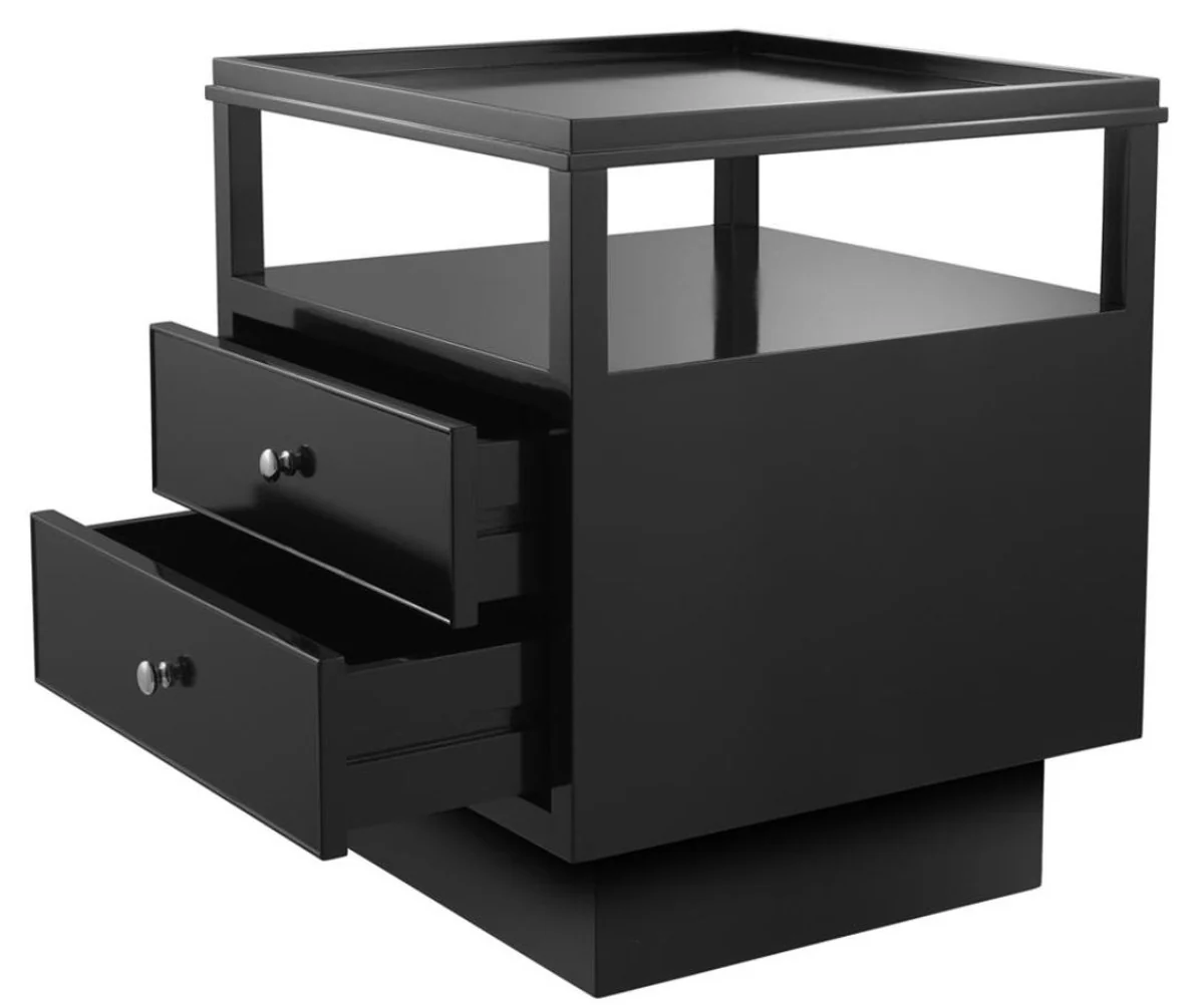 Casa Padrino mesita de noche de caoba de lujo con 2 cajones negro / plata 57 x 55 x H. 61 cm - Muebles de Dormitorio de Lujo