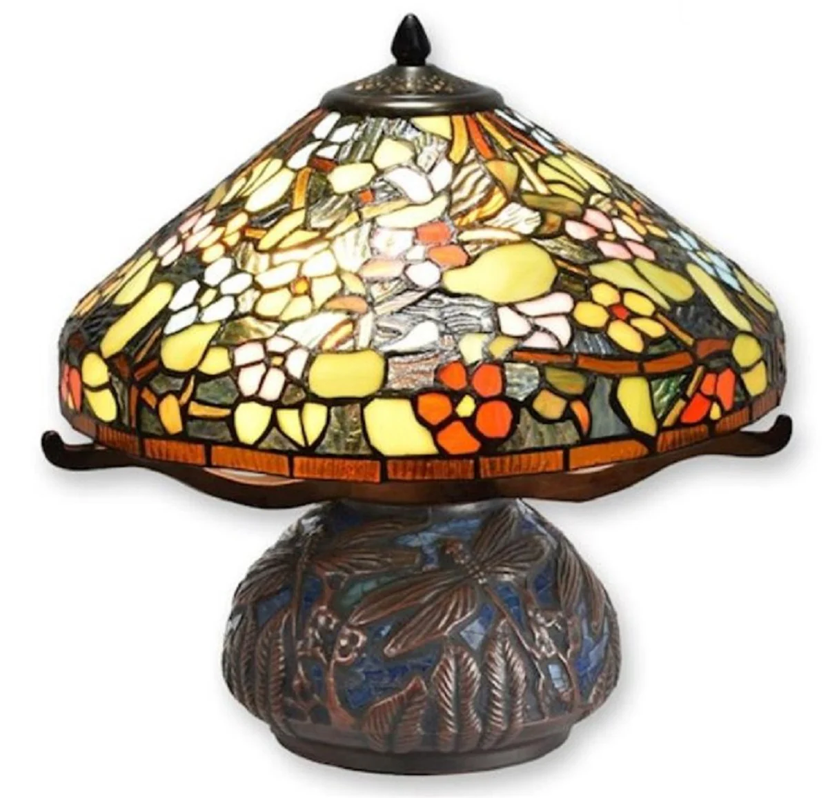 Casa Padrino lámpara de mesa Tiffany de lujo multicolor / marrón Ø 42,3 x A. 40 cm - Lámpara de escritorio Tiffany redonda - Interior de lujo - Luces de lujo