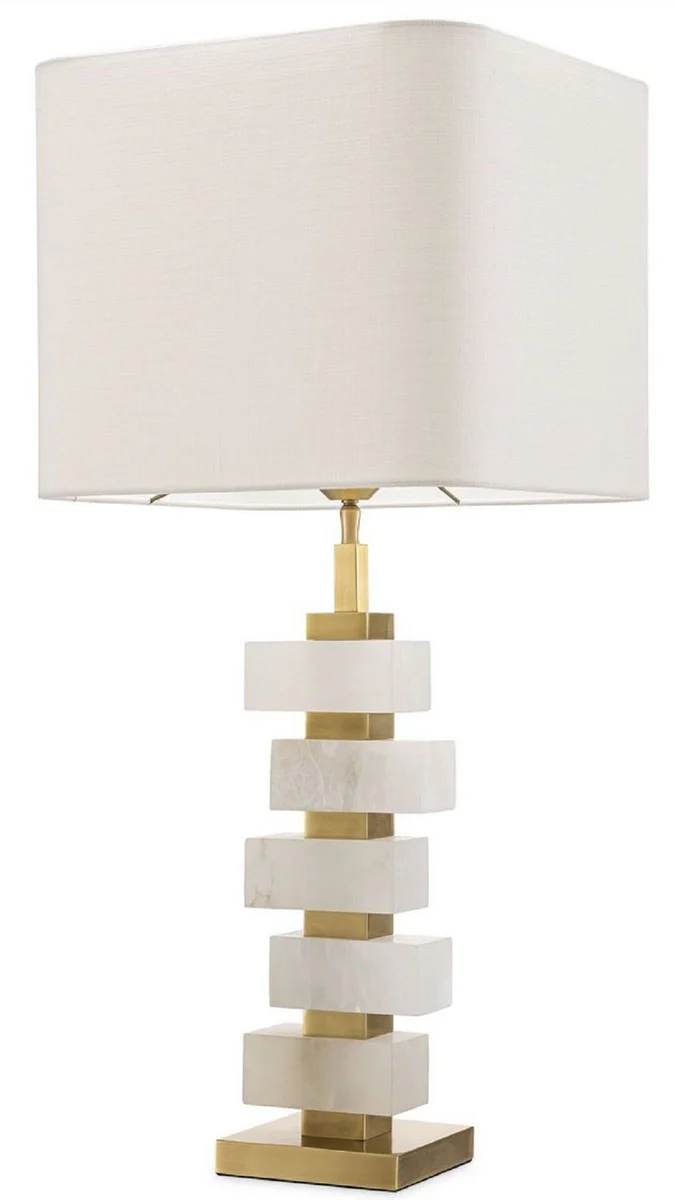 Casa Padrino lámpara de mesa de lujo latón antiguo / alabastro / blanco 35 x 35 x A. 79,5 cm - Lámpara de escritorio moderna de metal con alabastro decorativo - Calidad de Lujo