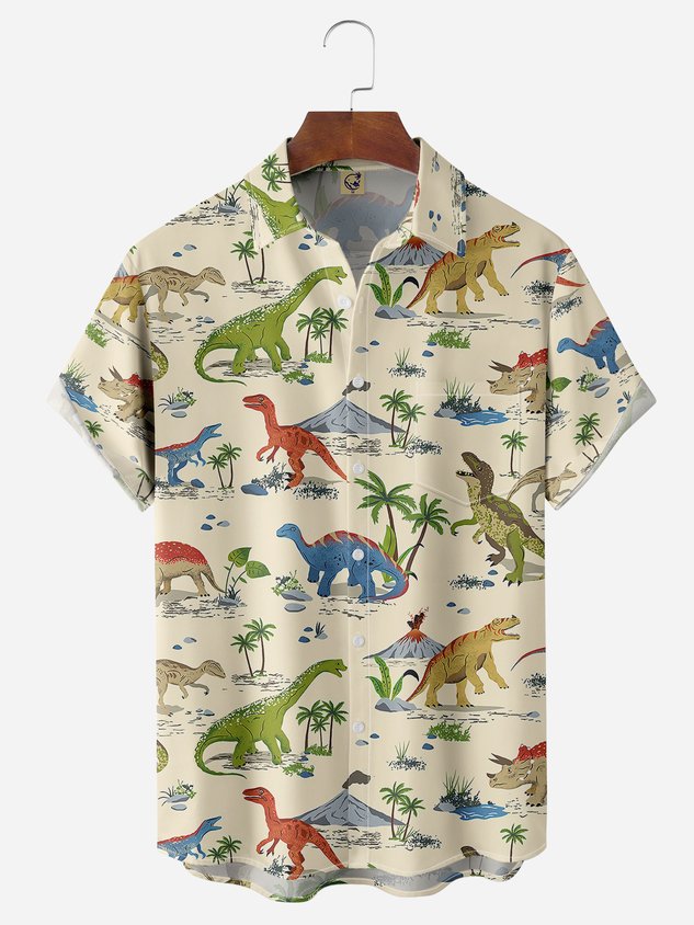 Dinosaur Chest Pocket Short Sleeve Hawaiian Shirt