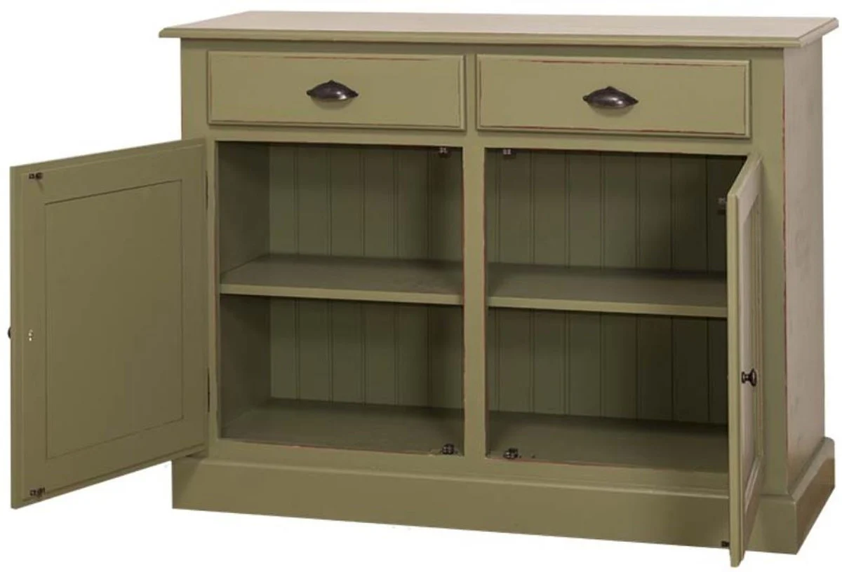 Casa Padrino Gabinete de Cocina de Madera Maciza Style Campestre Shabby Chic Verde Antiguo 120 x 45 x H.90 cm - Mueble de Cocina en Estilo Campestre