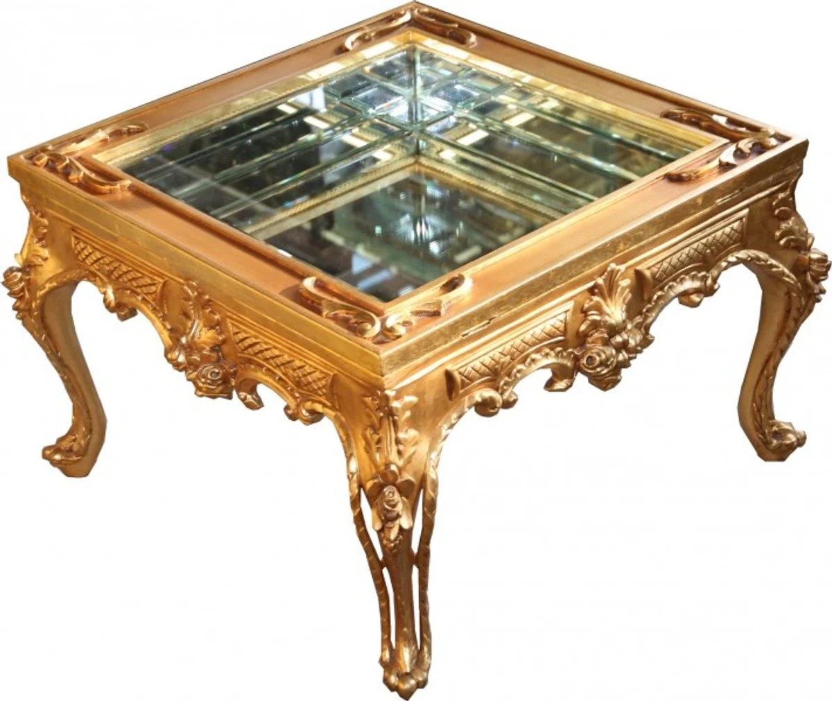 Magnificent Casa Padrino Baroque Couchtisch Gold mirrored with hinged glass lid 67 x 67 cm - living room salon furniture