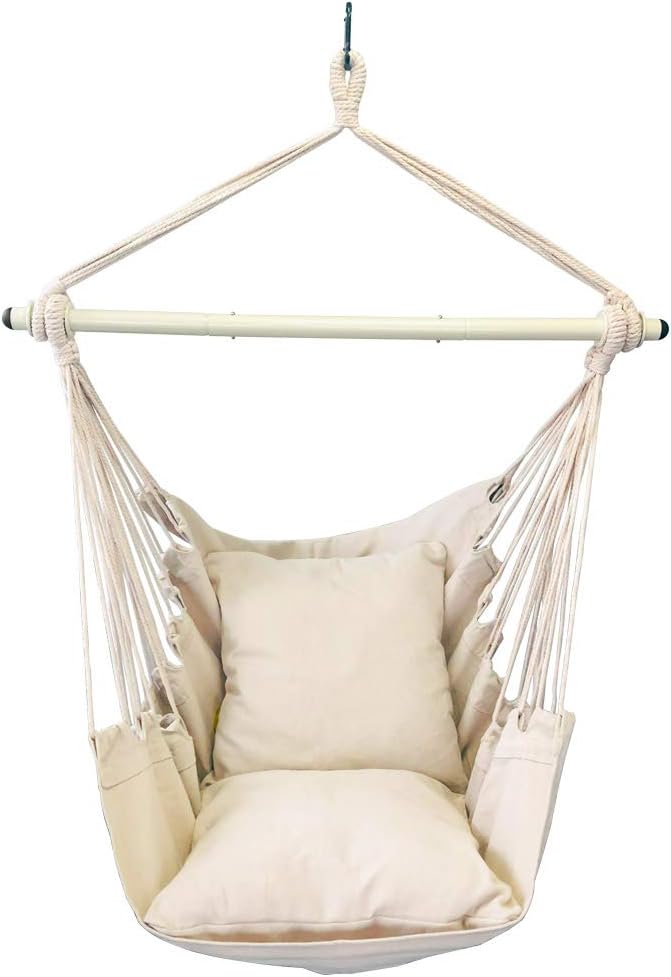 Highwild Hammock Chair Hanging Rope Swing - Max 500 Lbs - 2 Cushions Included - Steel Spreader Bar with Anti-Slip Rings - for Any Indoor or Outdoor Spaces
