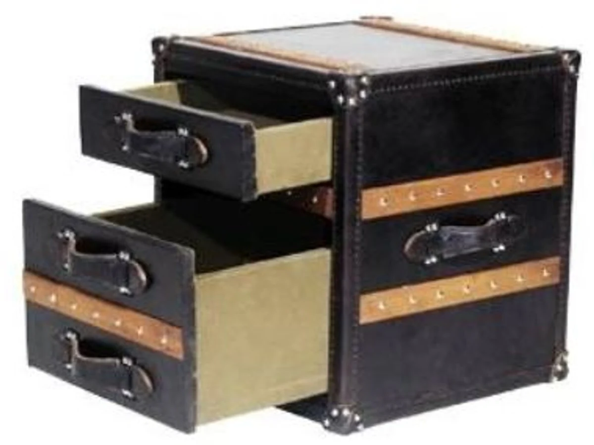 Casa Padrino luxury side table with 2 drawers black / brown 52 x 48 x H. 50 cm - Handmade Side Table in Suitcase Look