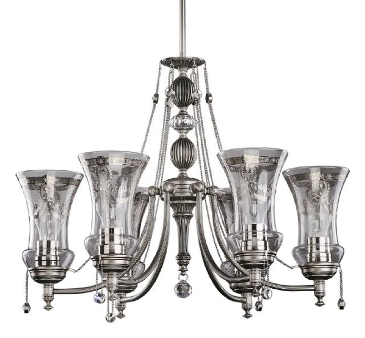 Casa Padrino araña de luces de cristal barroco de lujo plata Ø 60 x A. 65 cm - Magnífica lámpara de araña de salón de estilo barroco - Noble y magnífica