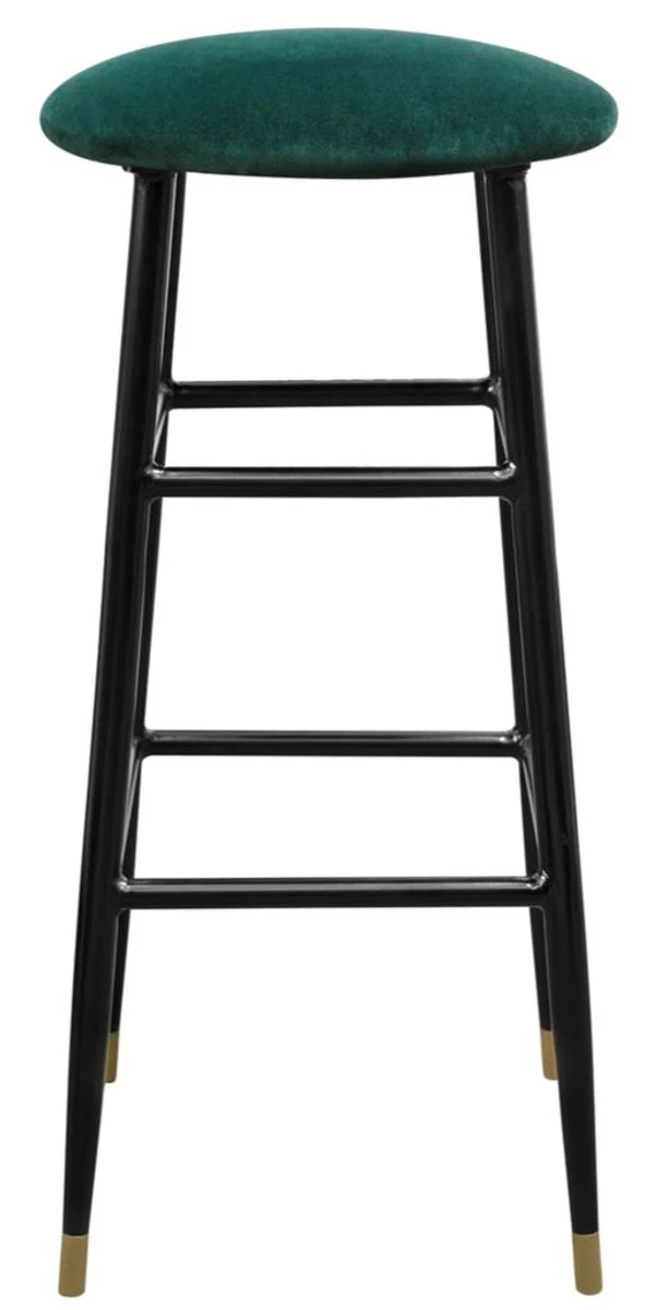 Casa Padrino taburete de bar de lujo verde / negro Ø 37 x H. 76 cm - Taburete de Bar con Tela de Terciopelo