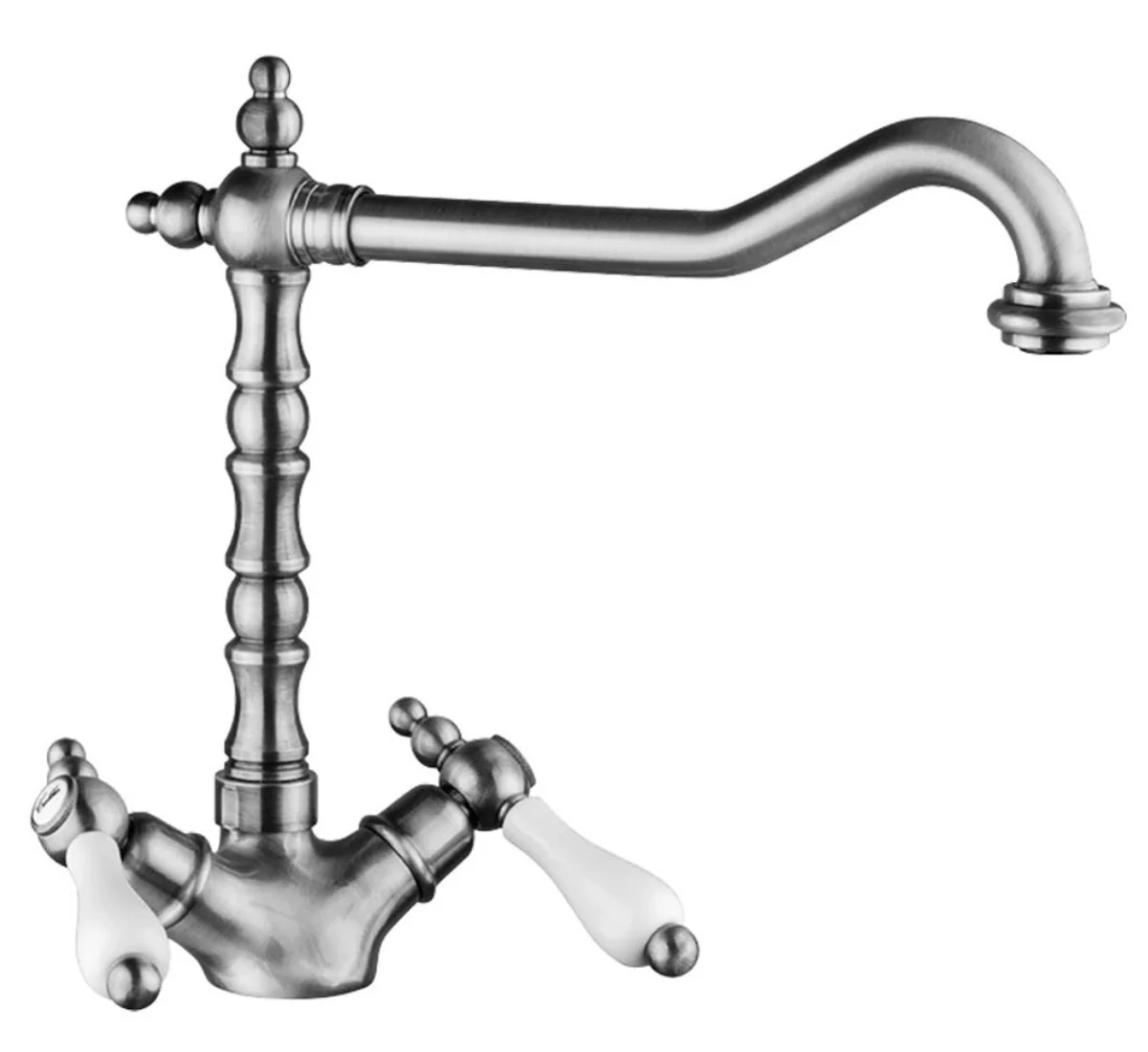 Art Nouveau Retro Sink Faucet Silver / White H. 26.5 cm - Two Lever Sink Mixer Made in Italy