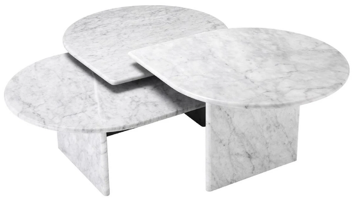 Casa Padrino conjunto de mesa de centro de lujo blanco - 3 Mesas de sal¨®n de m¨¢rmol de Carrara de alta calidad - Muebles de Lujo