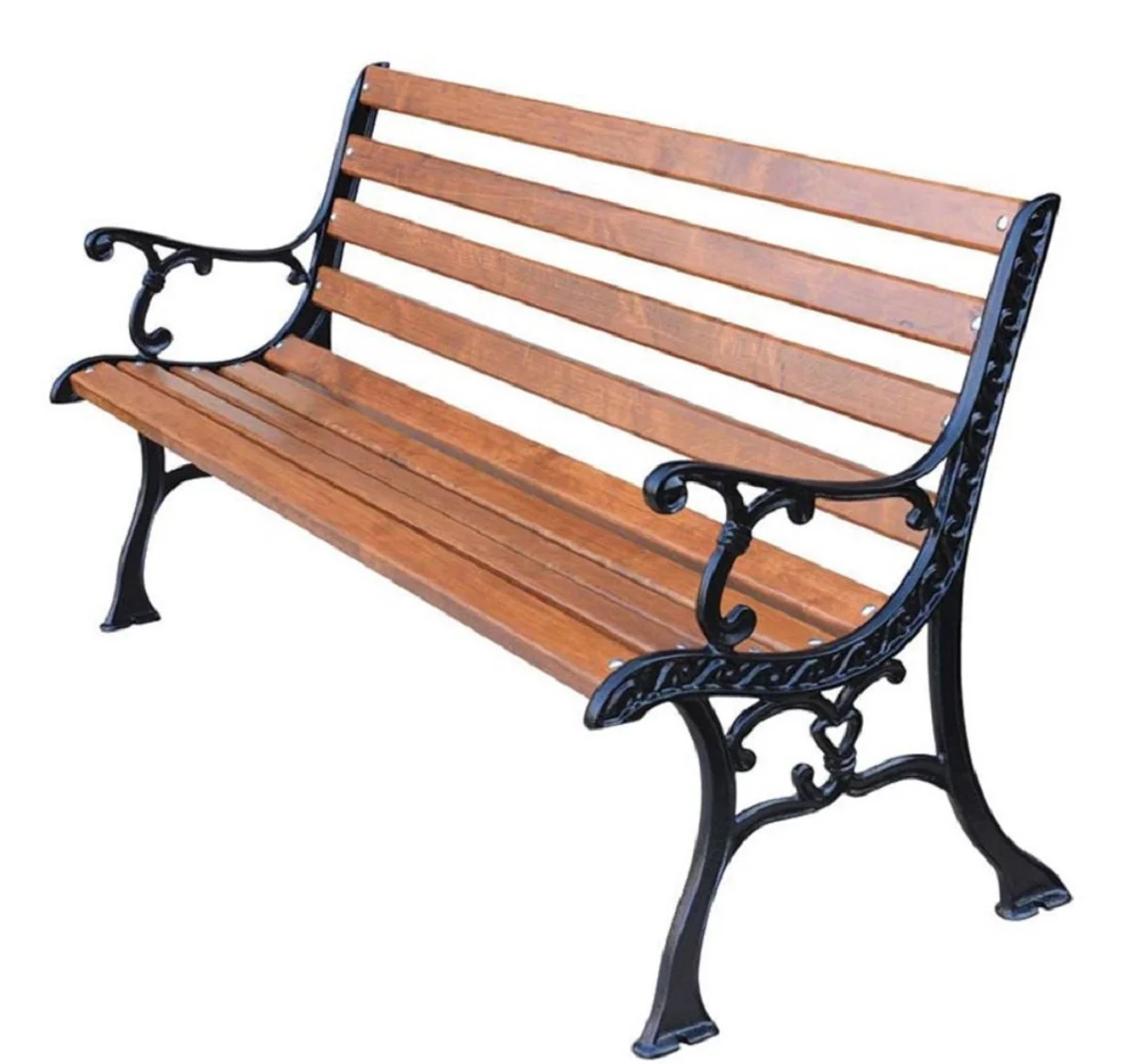 Casa Padrino Banco de Jardín de Estilo Art Nouveau con Reposabrazos Marrón / Negro 150 x 40 x H. 78 cm - Banco de Parque - Banco - Muebles de Jardín