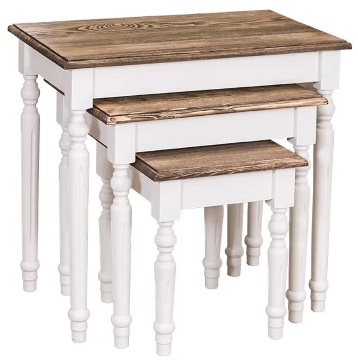 Country Padrino juego de mesa lateral estilo country de 3 blanco / marr¨®n - Muebles Estilo Country de Madera Maciza