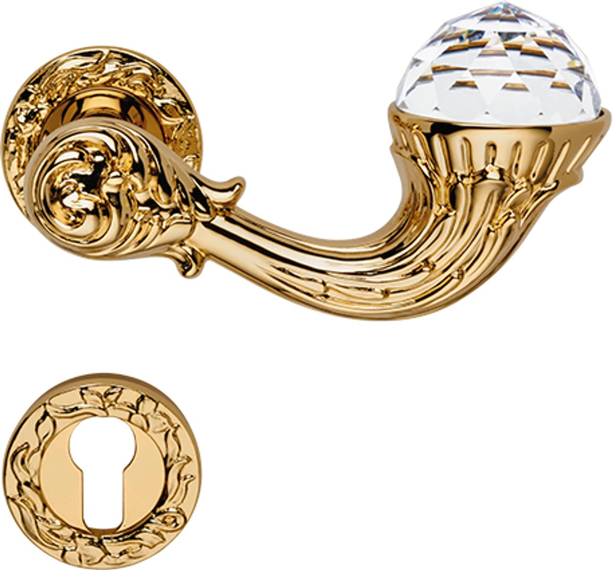 Casa Padrino conjunto de manija de puerta / pomo de puerta Art Nouveau de lujo de lujo de con cristales de Swarovski oro 15 x H. 5,3 cm - Calidad de lujo Made in Italy