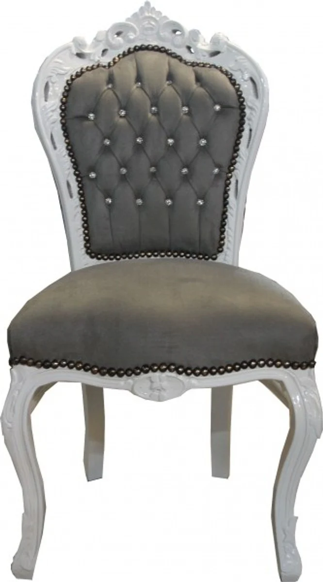 Silla Casa Padrino barroco Cena Negro / blanco con diamantes de imitaci¨®n Bling Bling - Muebles de estilo antiguo Casa Padrino Baroque Dining Chair Gray / White with Bling Bling Glittering - Furniture Antique style
