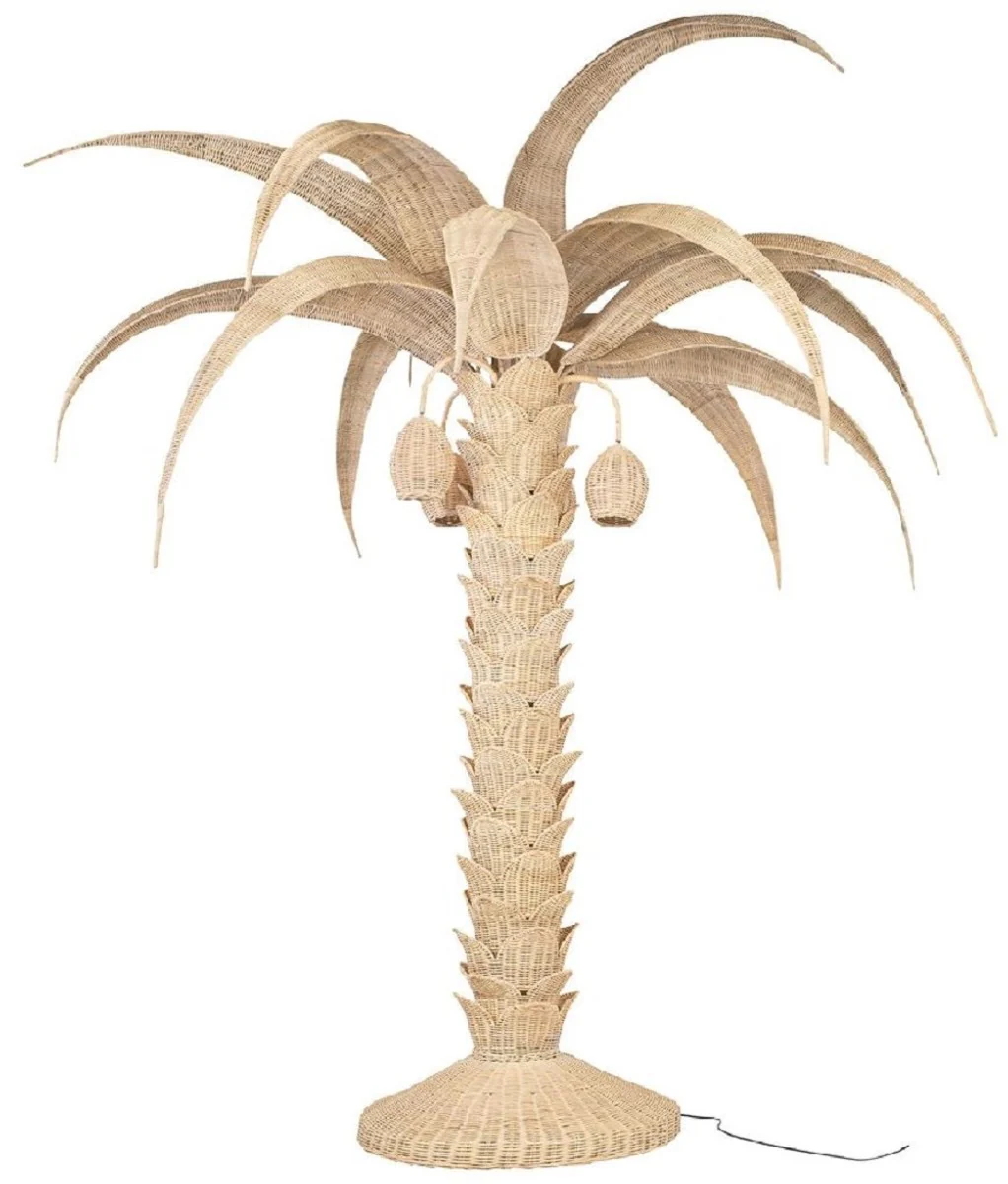 Casa Padrino lámpara de pie de lujo palmera natural Ø 260 x A. 280 cm - Lámpara de pie de ratán con diseño de palma - Lámpara de pie de salón - Luces de lujo - Lámparas de pie de lujo