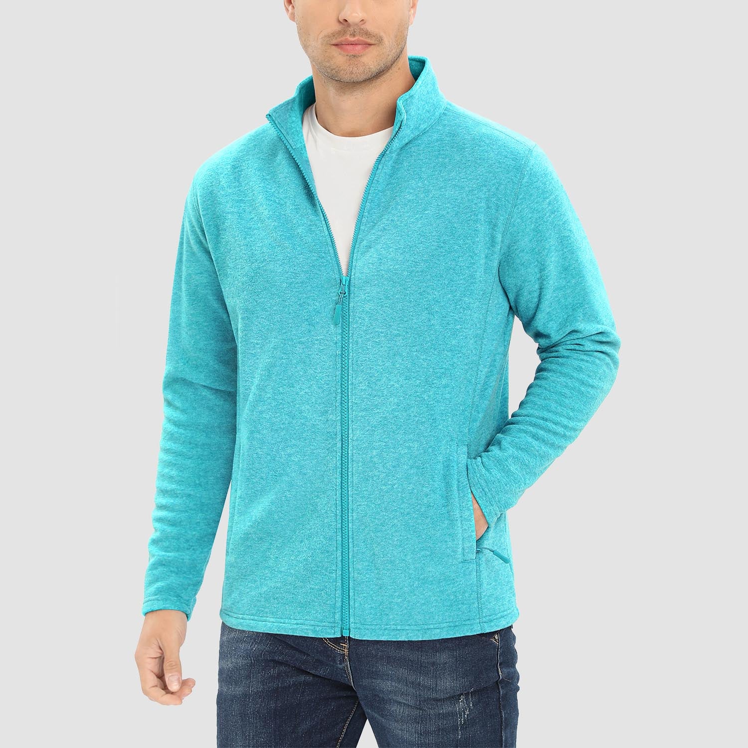 Men's Fleece Jacket Sweater Full Zip Up Coat With Zipper Pockets