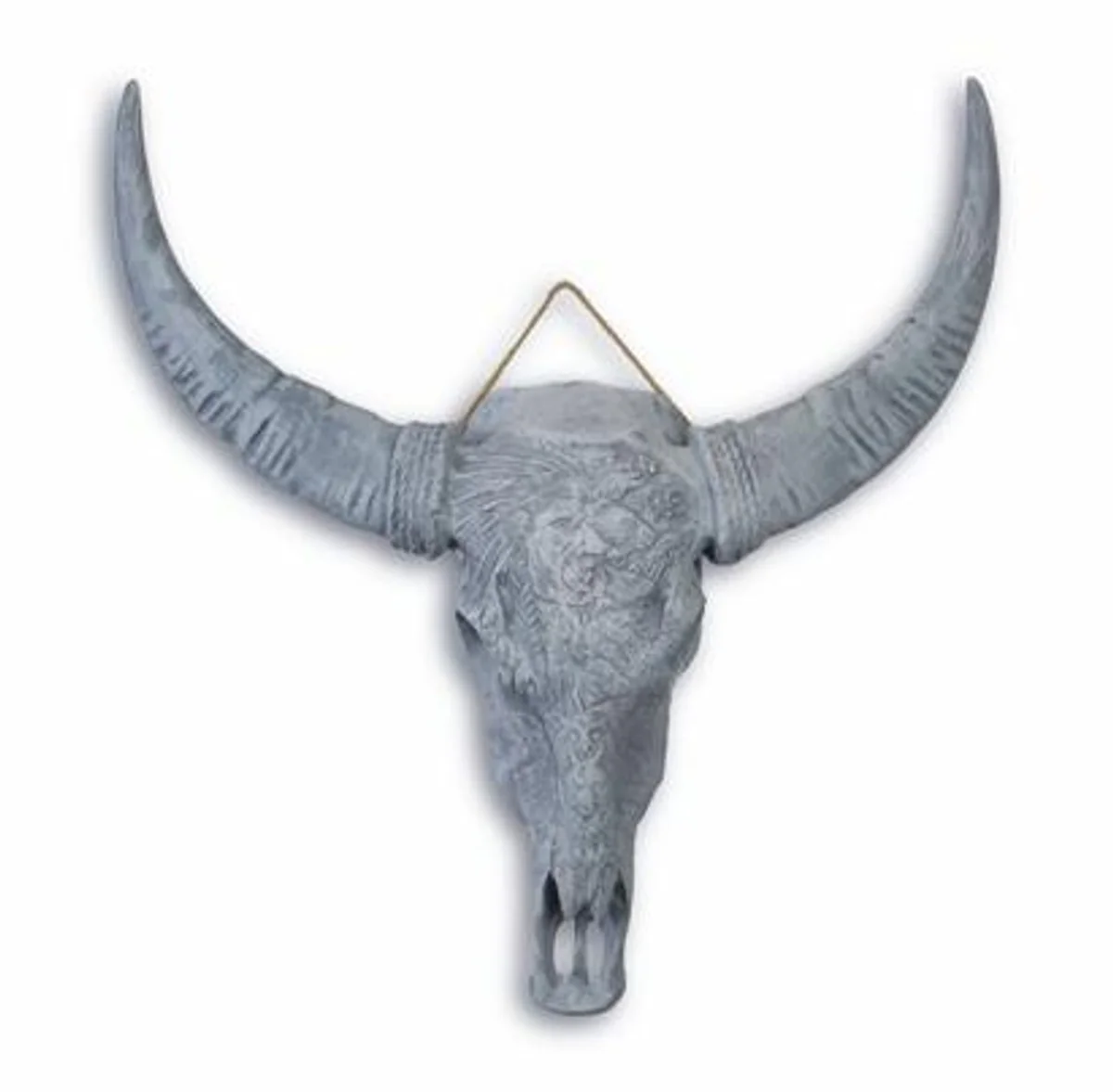 Casa Padrino living room pared de madera / decoración de pared búfalo cráneo gris - decoración de lujo
