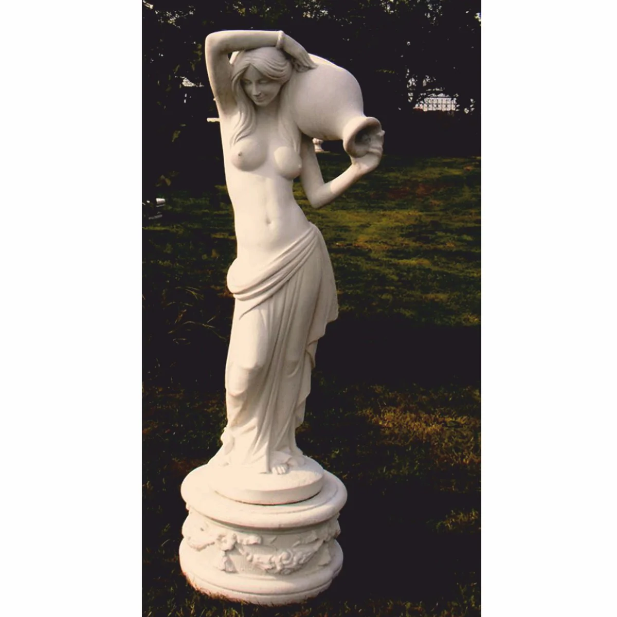 Casa Padrino escultura g¨¢rgola de jard¨ªn Art Nouveau mujer y aarra sobre base Blanco Al. 150 cm