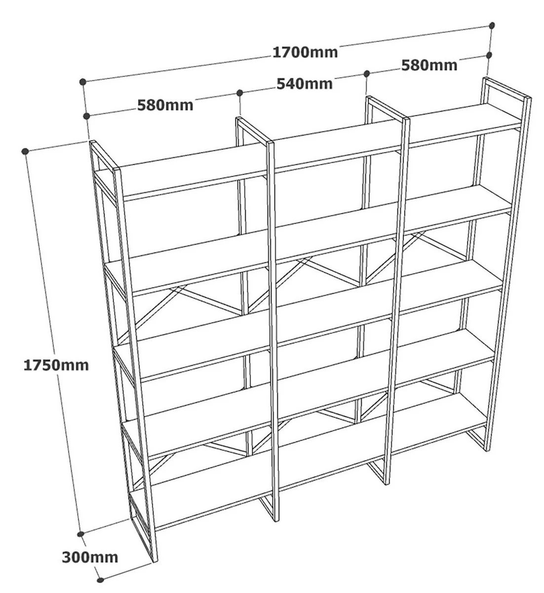 Casa Padrino armario estante de lujo con estantes de madera maciza negro / natural 170 x 30 x A. 175 cm - Armario de libros - Armario de sal¨®n - Muebles de sal¨®n - Muebles de oficina de lujo