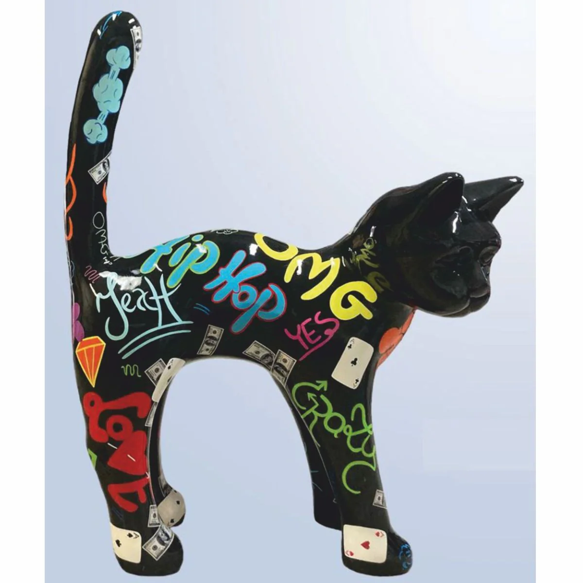 Casa Padrino escultura decorativa XXL gato negro / colorido 114 x A. 148 cm - Figura decorativa