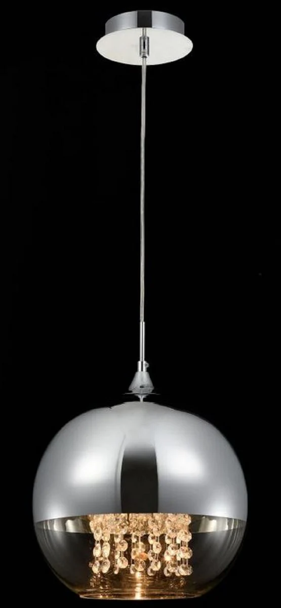 Casa Padrino lámpara colgante plata Ø 30 x H. 28 cm - Lámpara Colgante con Pantalla Redonda y Colgantes de Cristal de Primera Calidad