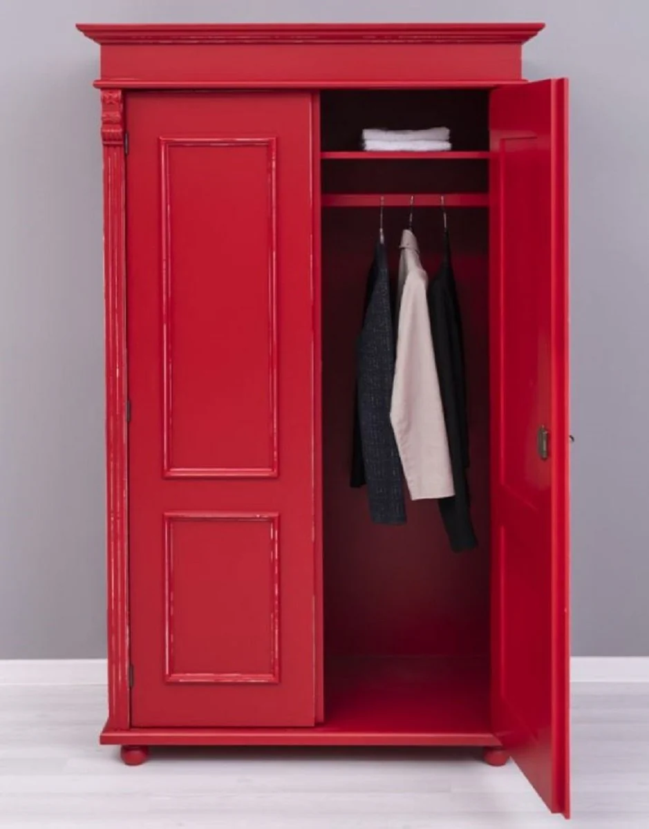 Casa Padrino armario de ropa de estilo campestre shabby chic rojo antiguo 110 x 58 x A. 180 cm - Armario de dormitorio con 2 puertas - Muebles de dormitorio de estilo campestre shabby chic