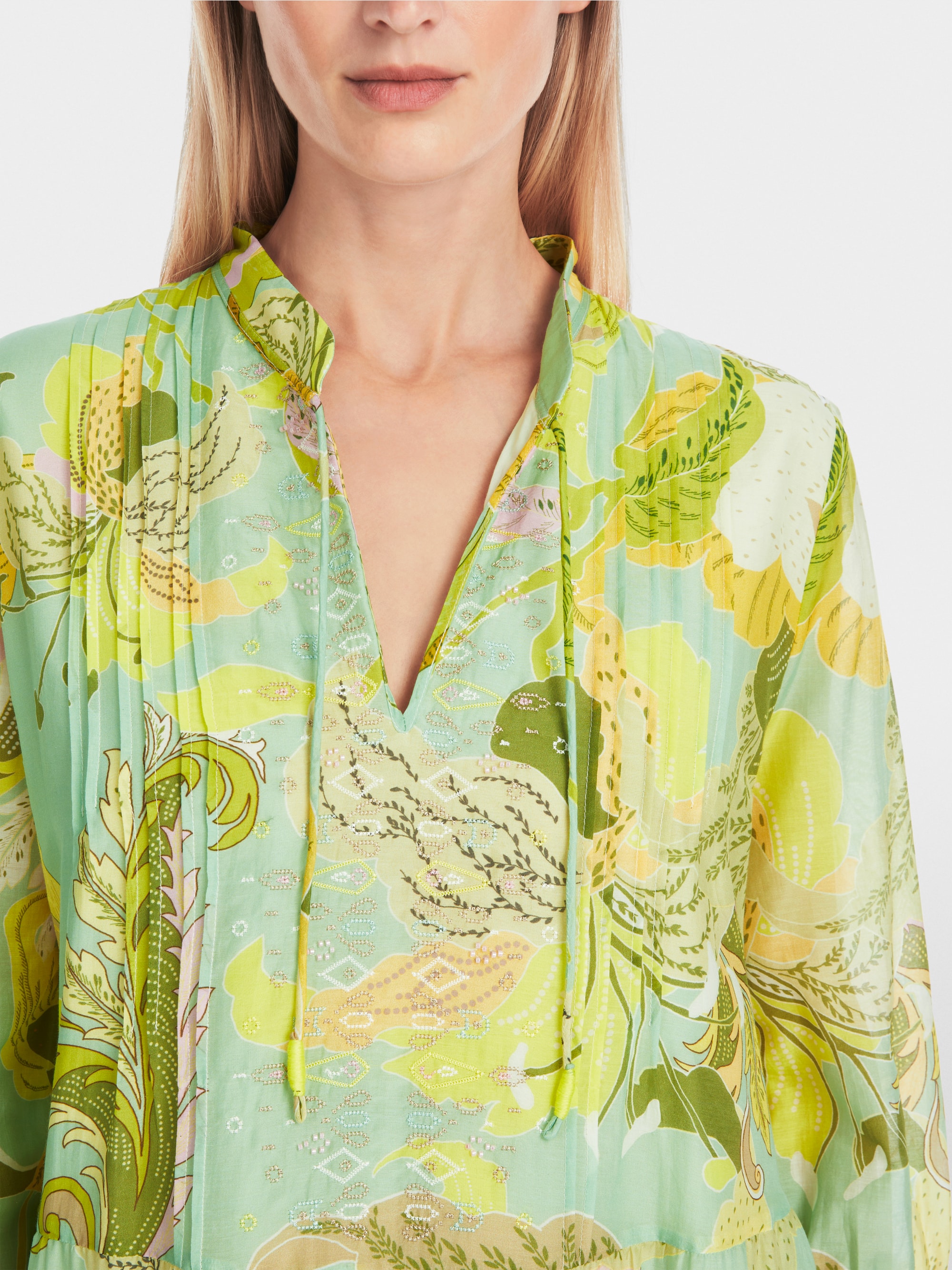 Marc-Cain Wide midi dress with leaf motif