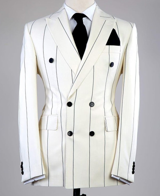 OK Elegant Vertical Stripe Double Breasted Lapel Collar Slim Fit Blazer