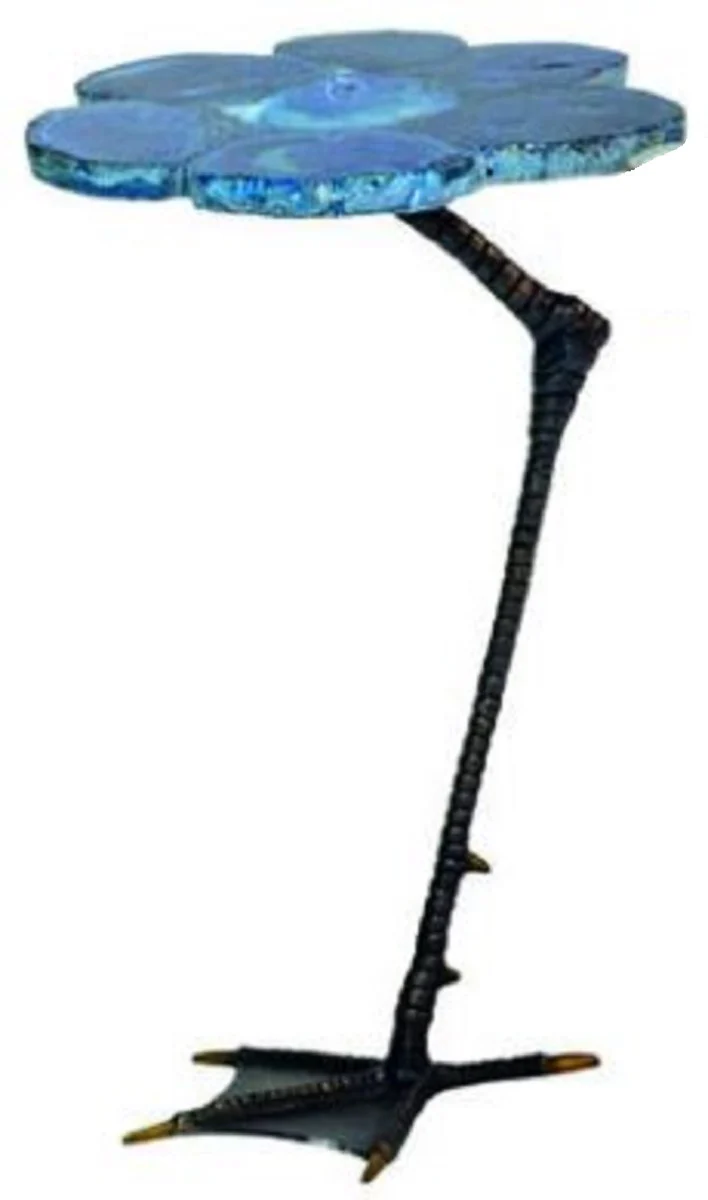 Casa Padrino mesa auxiliar de lujo azul / negro 30 x 39,5 x A. 41,5 cm - Mesa moderna con tablero de piedra preciosa de ¨¢gata y patas de metal en dise?o de pie de pato - Muebles de sal¨®n de lujo