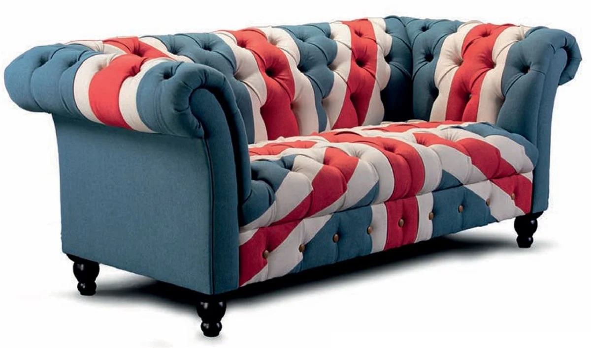 Casa Padrino sof¨¢ Chesterfield de lujo de 3 plazas azul / rojo / blanco / negro 235 cm