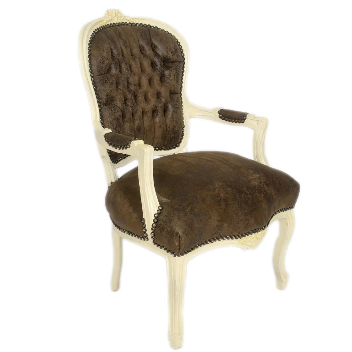 Casa Padrino barroco Sal¨®n de la silla de Brown mirada del cuero / crema - Muebles de estilo antiguo